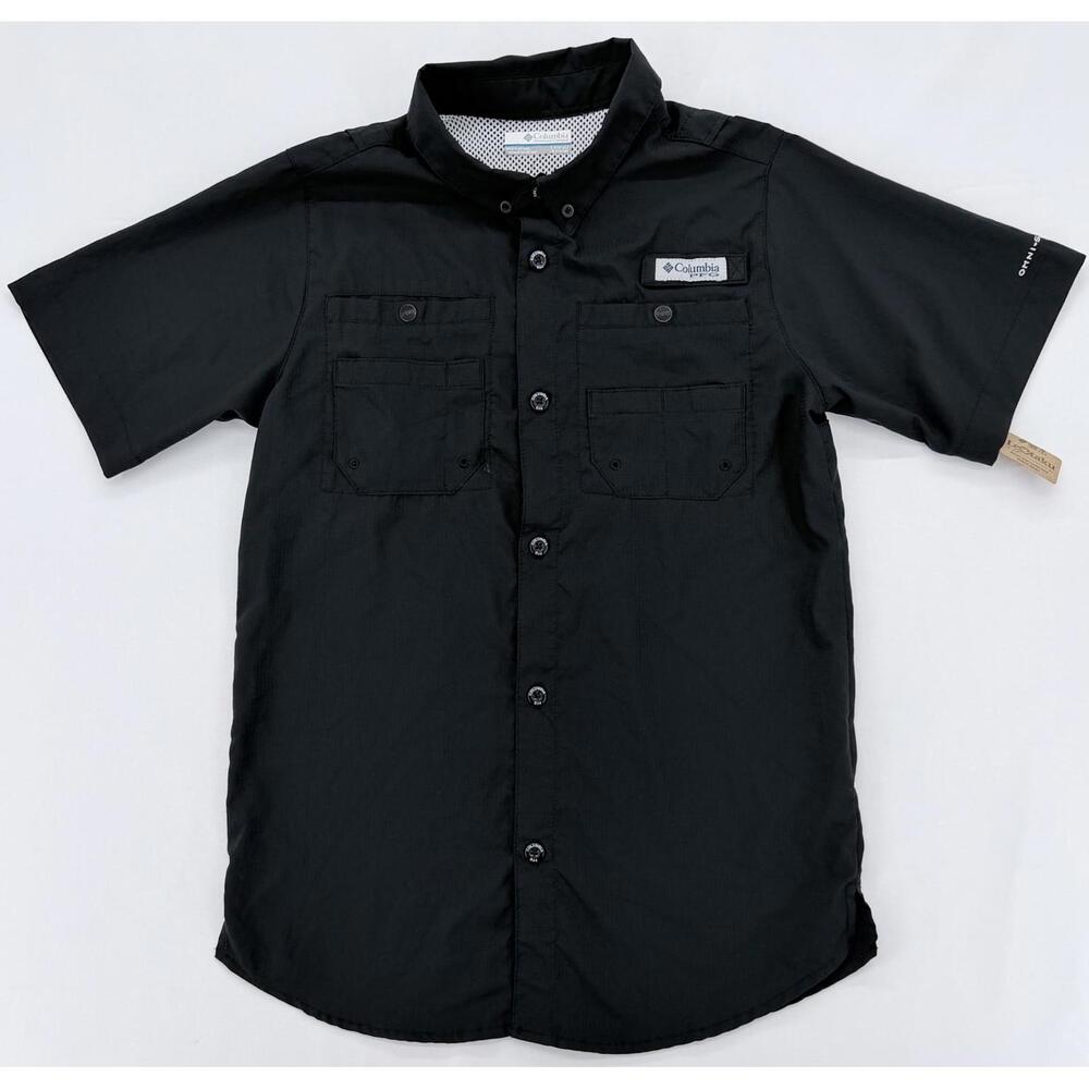 Columbia PFG Fishing Shirt Short‎ Sleeve Kid Large Black Breathable Outdoor